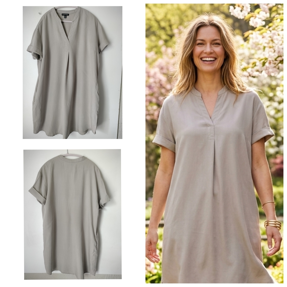 Light Gray V-Neck Short Sleeve Tunic Dress Size L